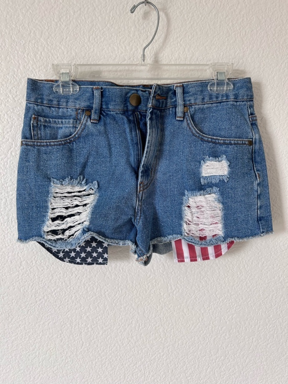 Forever 21 Blue Distressed Americana 4th of July Denim Short Shorts